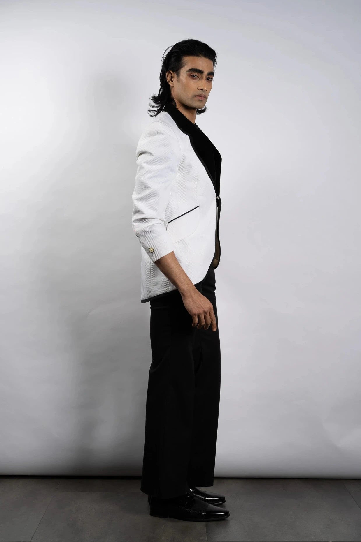 Ivory Herringbone Tux Jacket