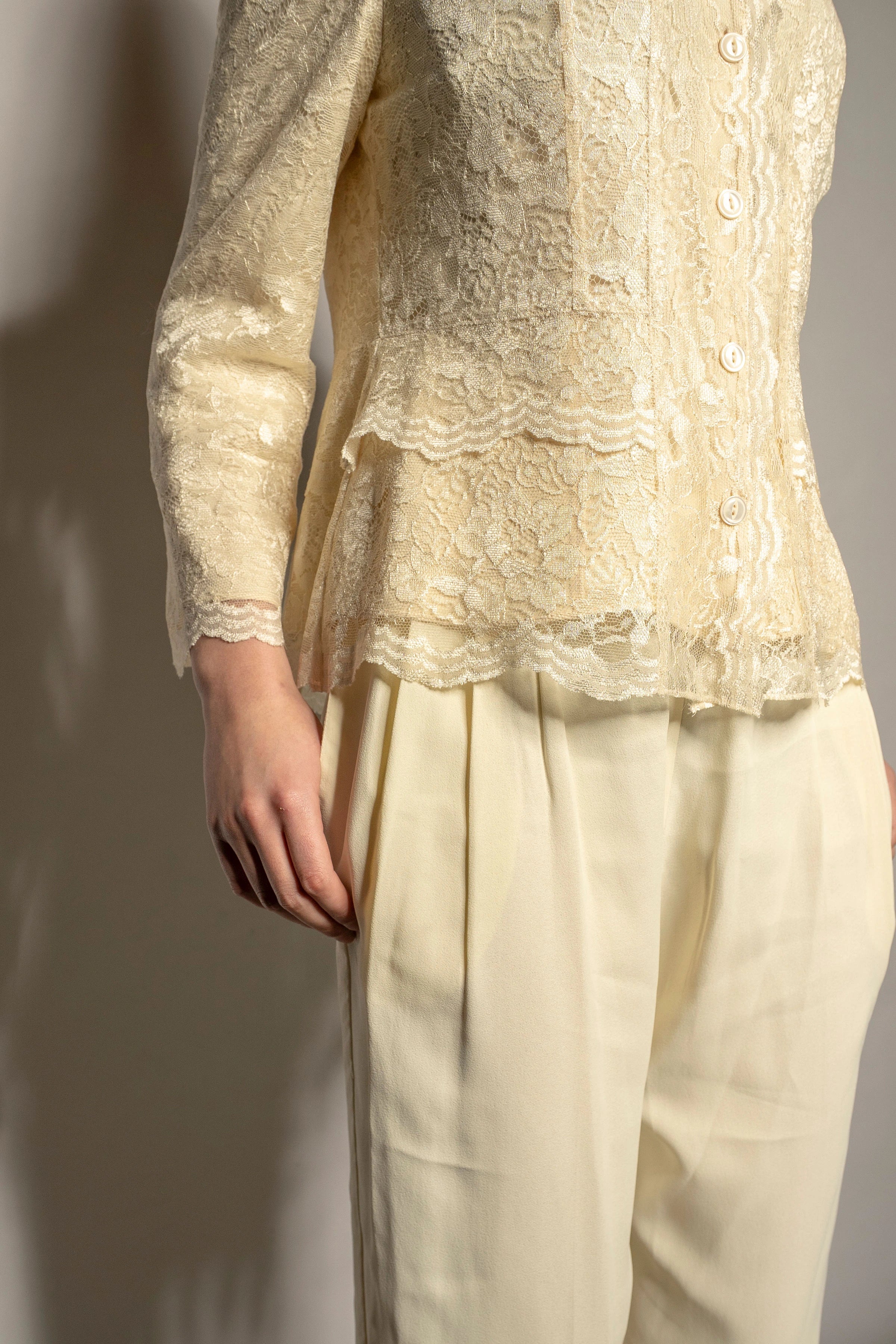 Vintage Cummerbund Trousers, Ivory Crepe