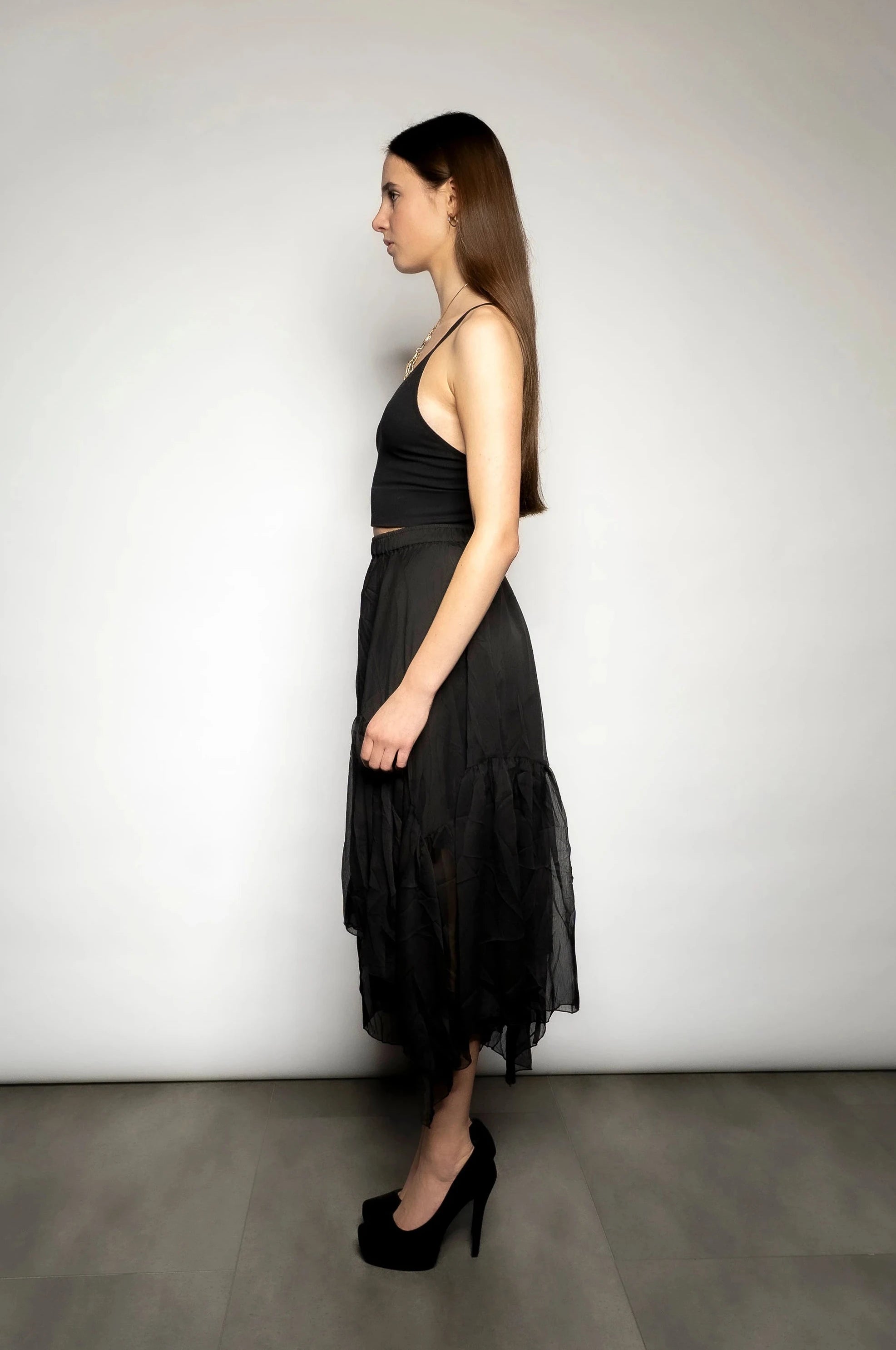 Cascade Tiered Midi Skirt