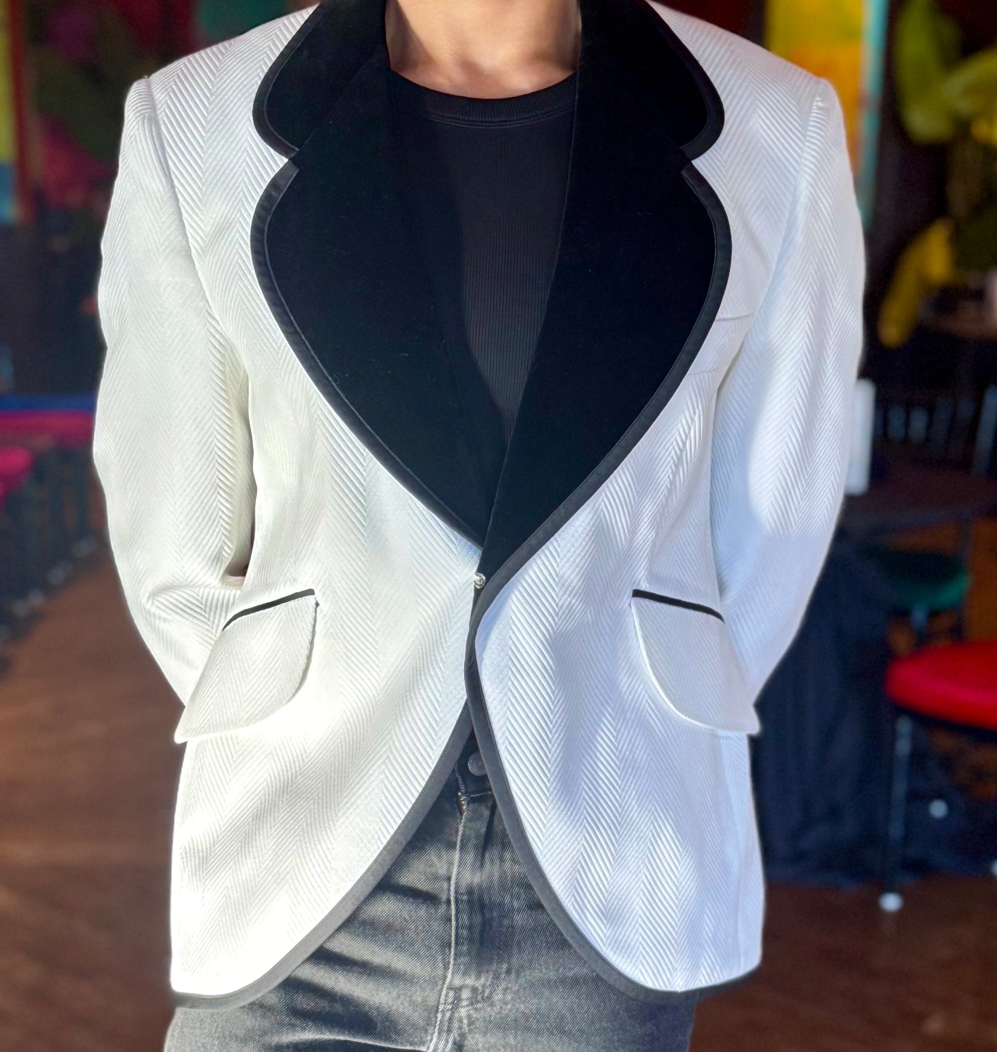 Ivory Herringbone Tux Jacket