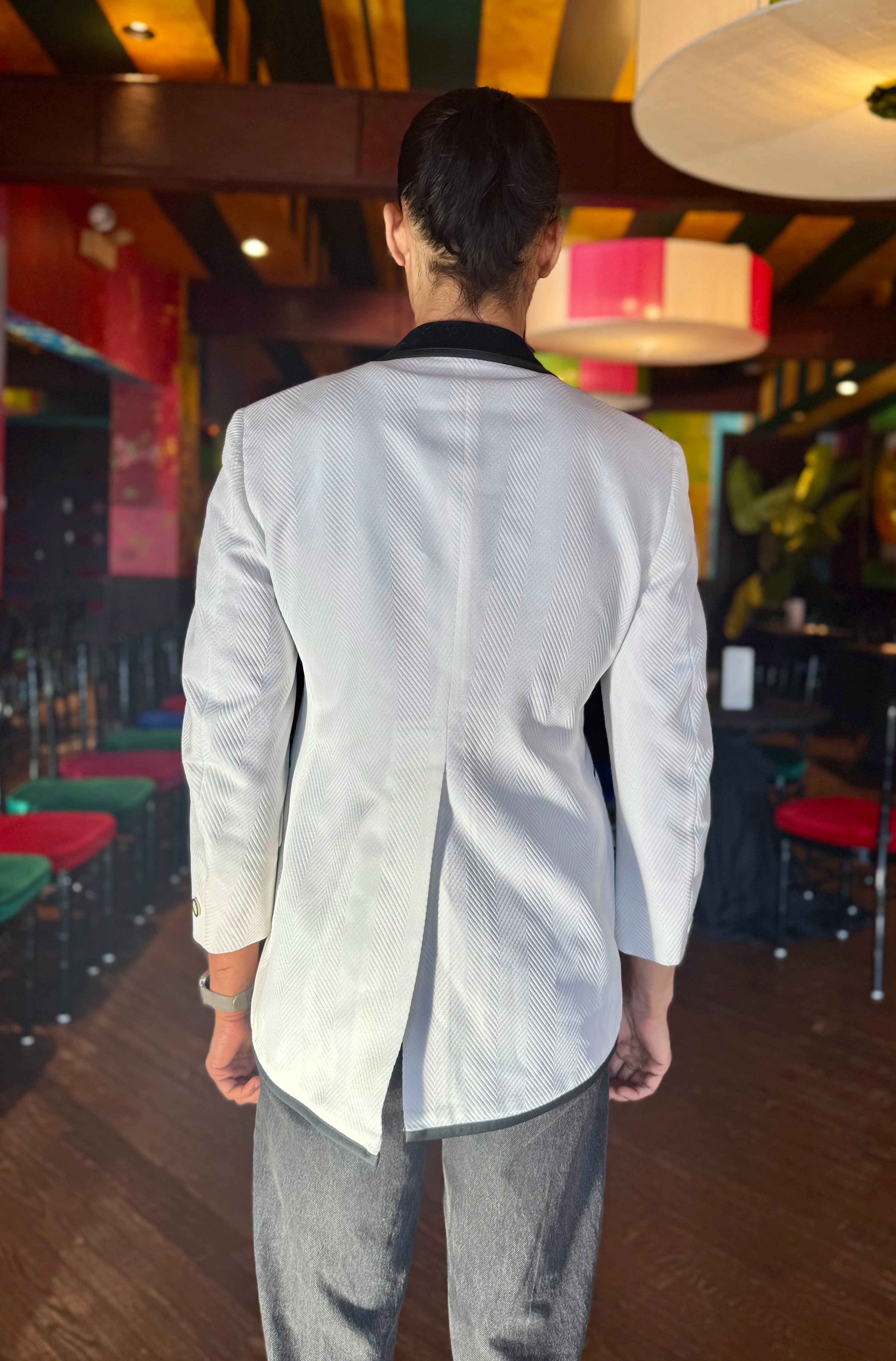 Ivory Herringbone Tux Jacket