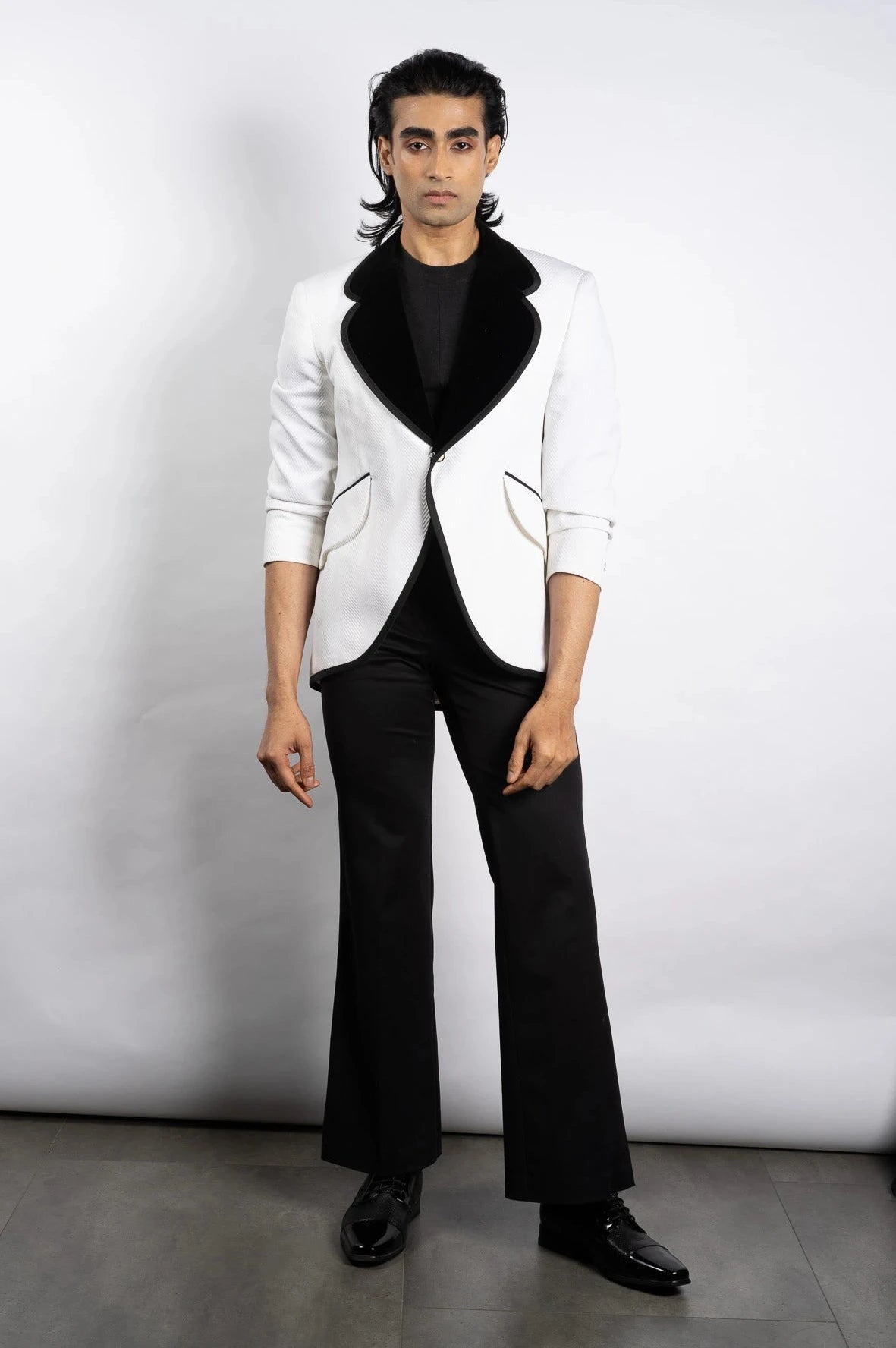 Ivory Herringbone Tux Jacket