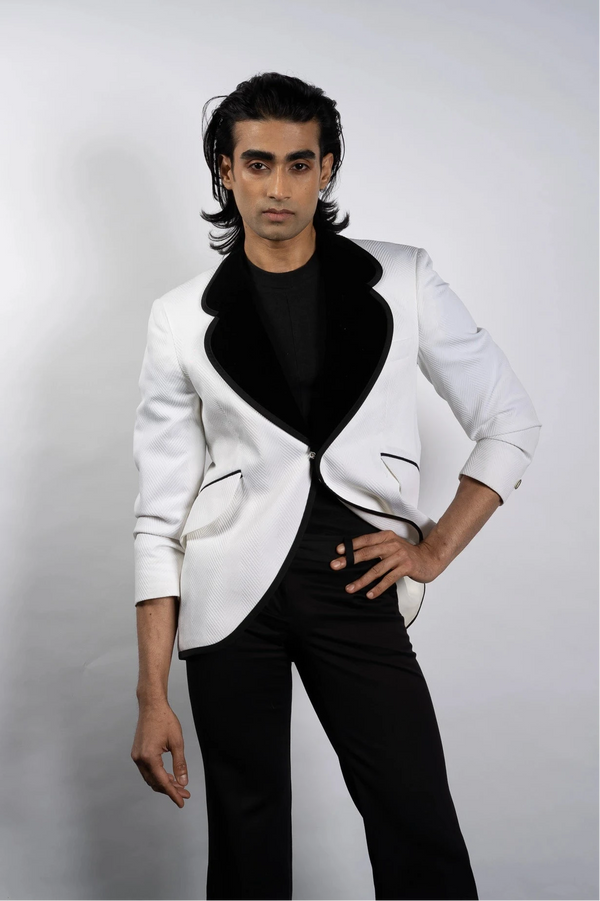 Ivory Herringbone Tux Jacket