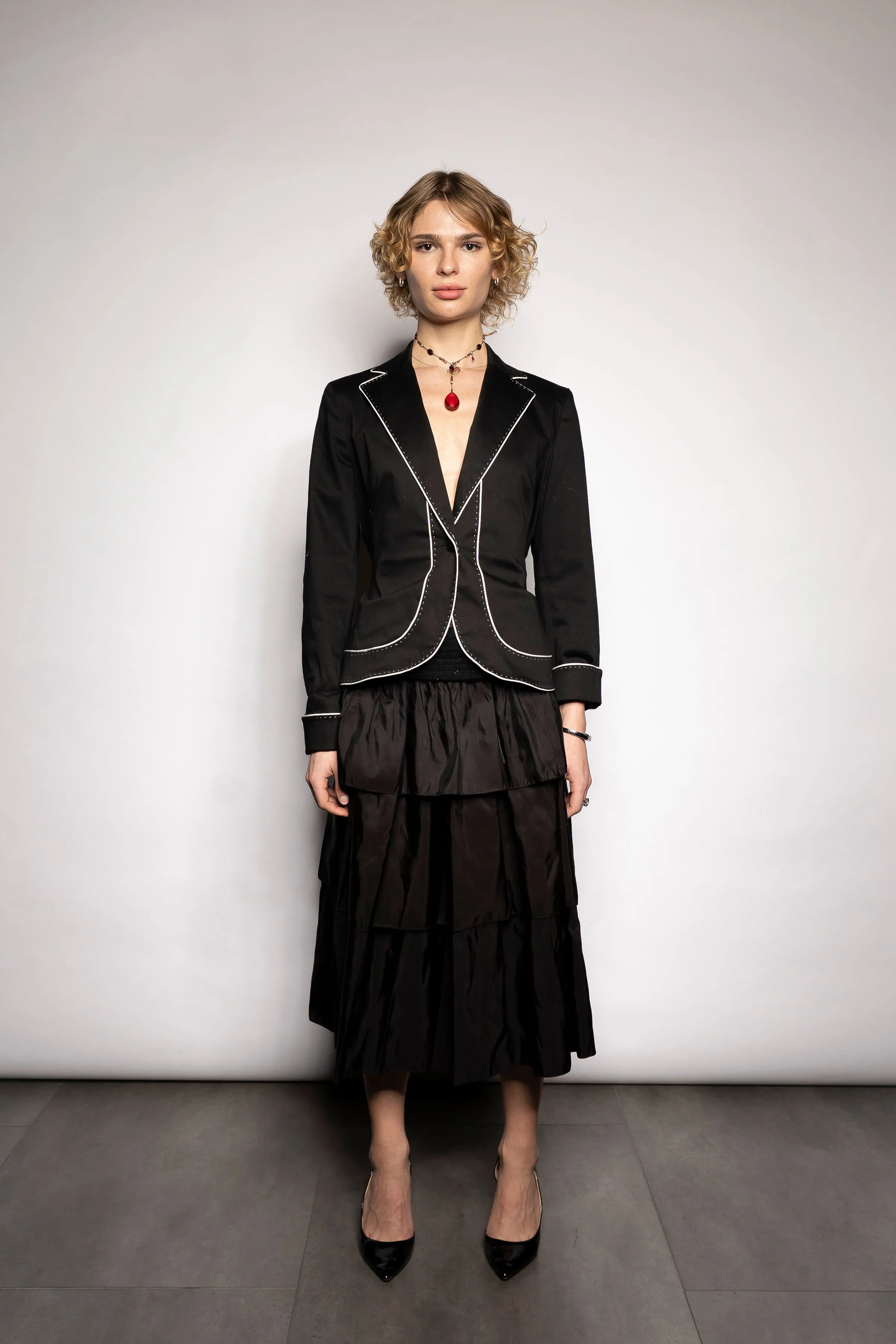 AK Anne Klein Contrast-Piped Jacket