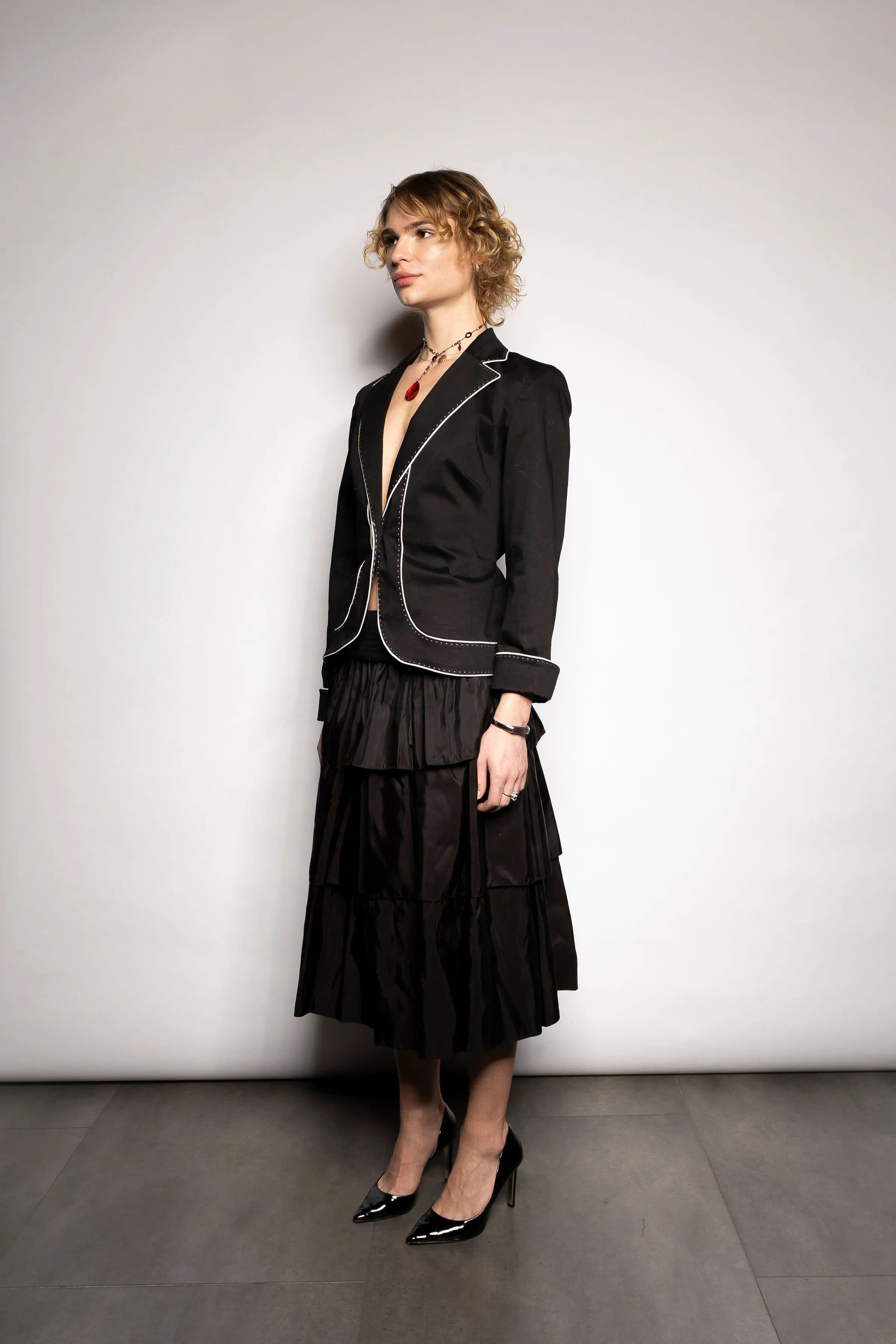 AK Anne Klein Contrast-Piped Jacket