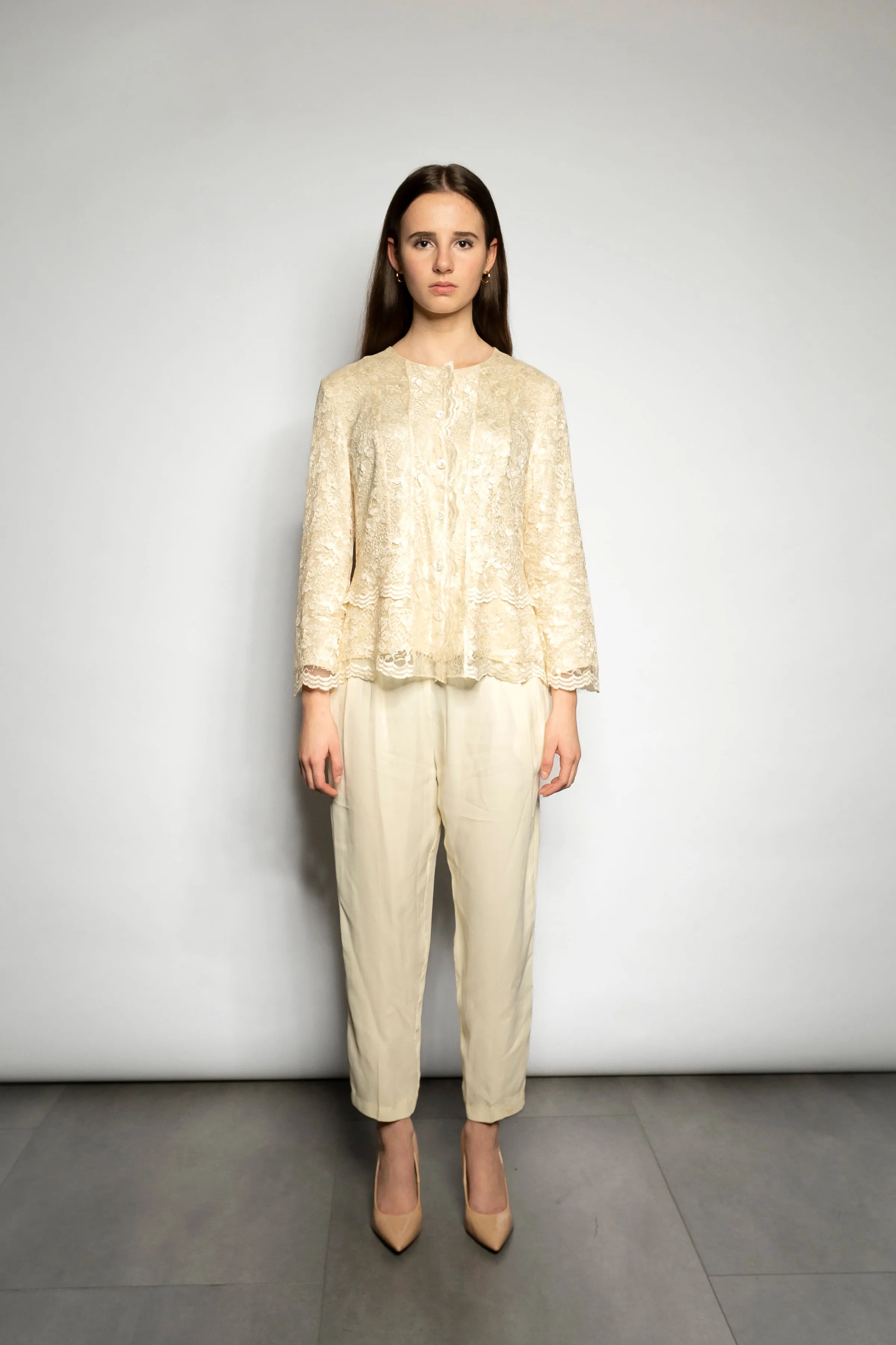 Vintage Cummerbund Trousers, Ivory Crepe