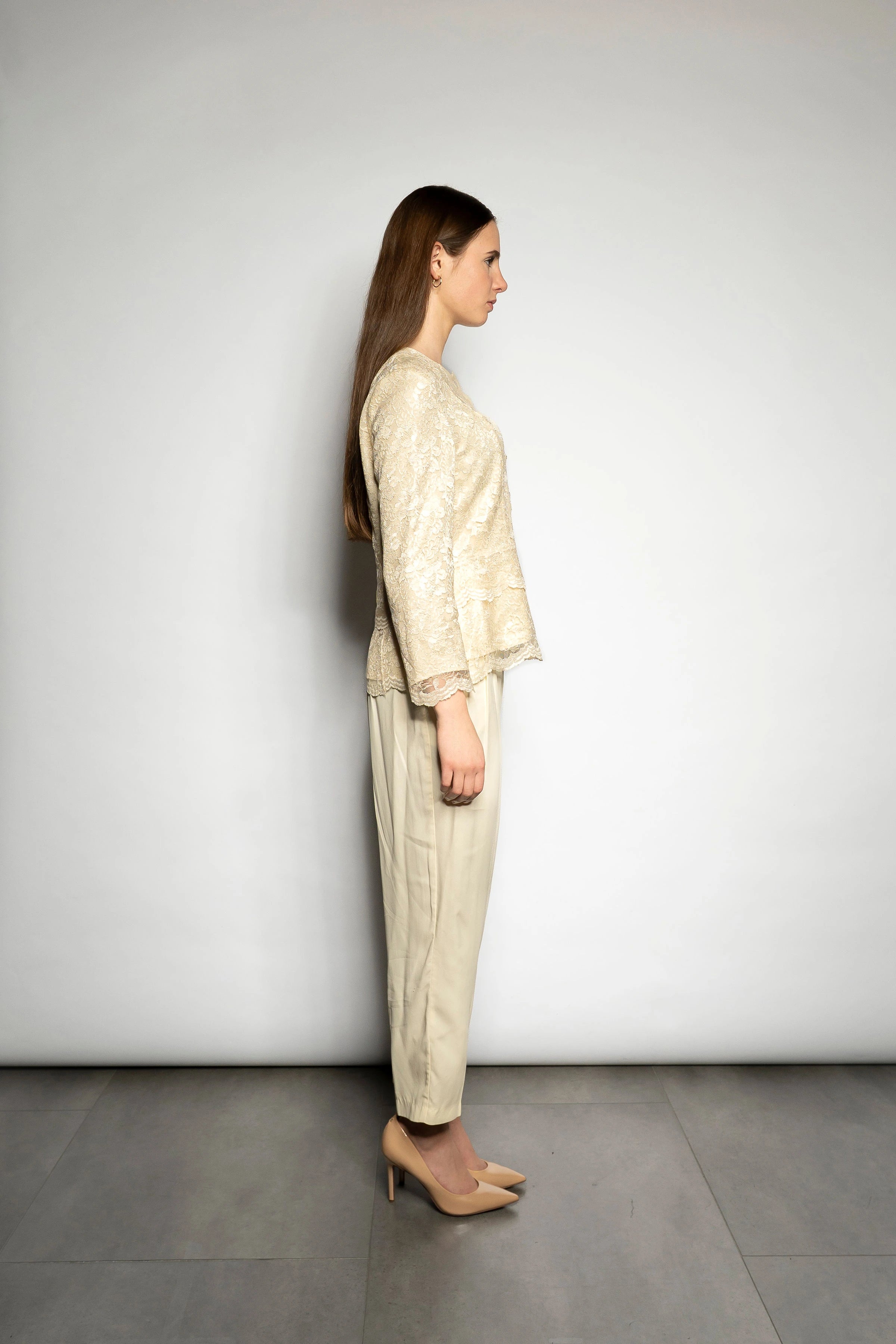 Vintage Cummerbund Trousers, Ivory Crepe
