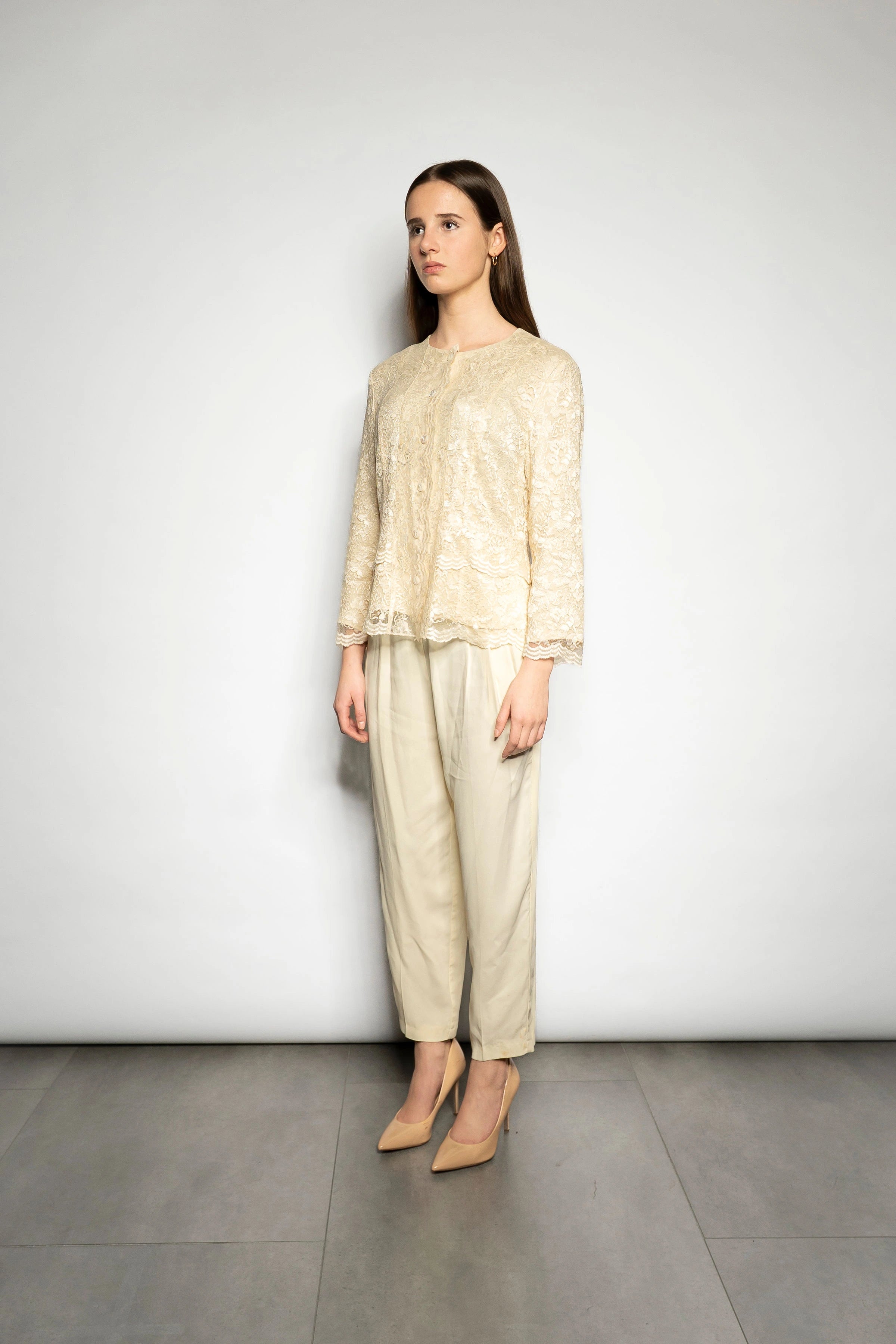 Vintage Cummerbund Trousers, Ivory Crepe