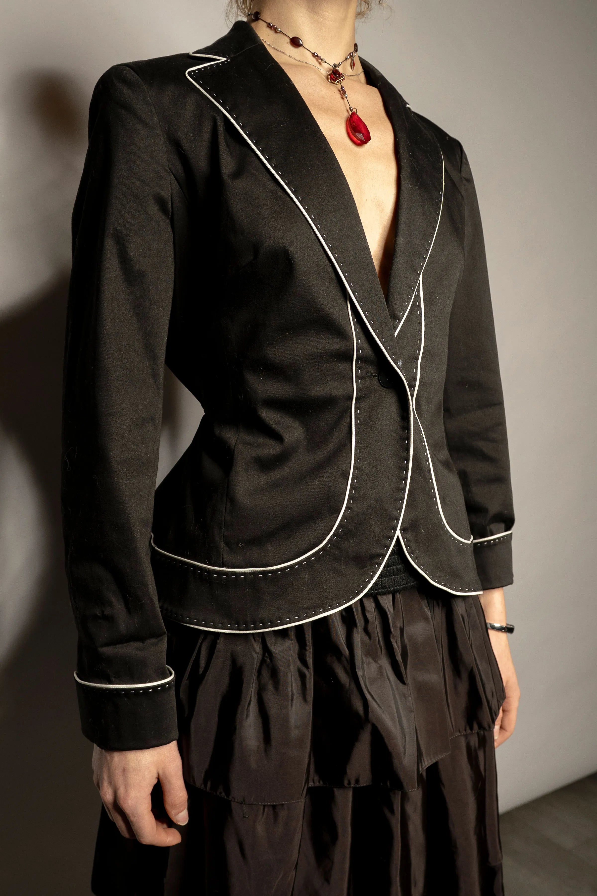 AK Anne Klein Contrast-Piped Jacket