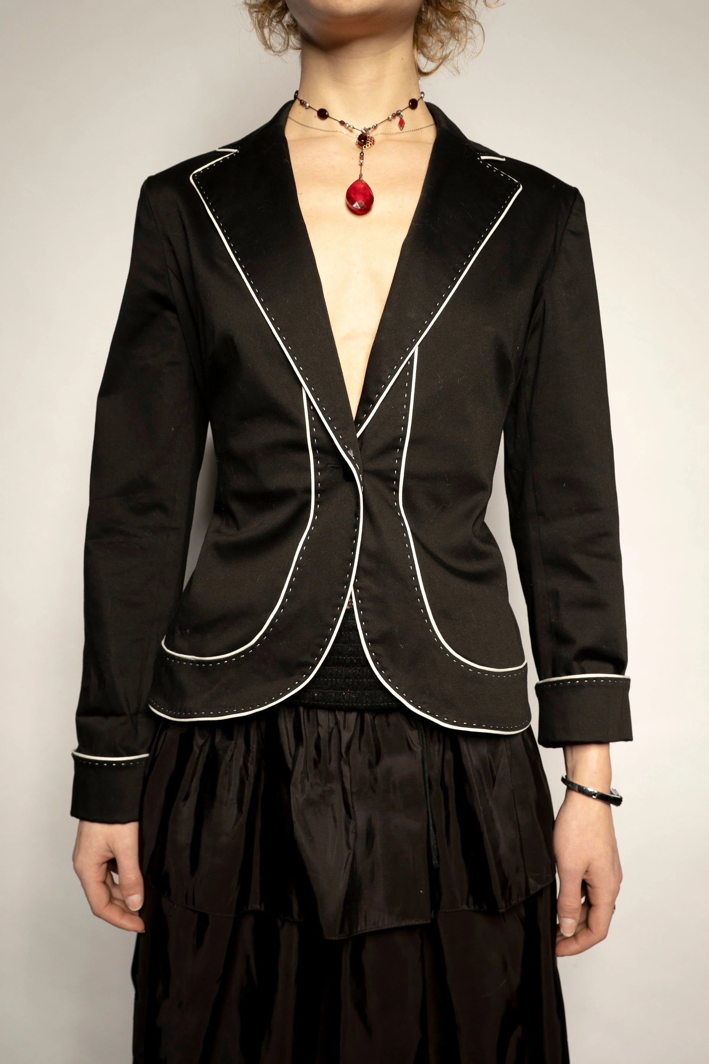 AK Anne Klein Contrast-Piped Jacket
