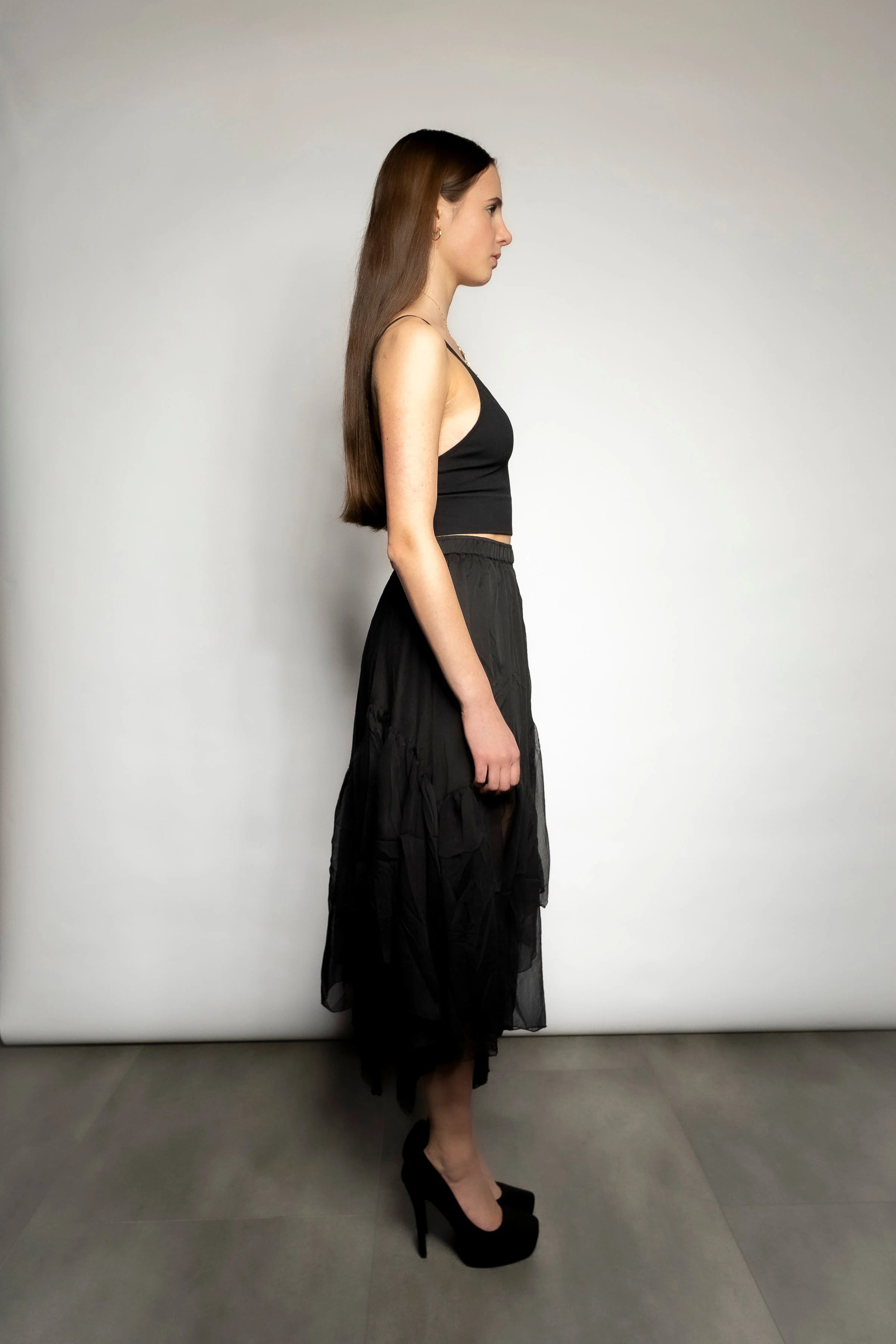 Cascade Tiered Midi Skirt