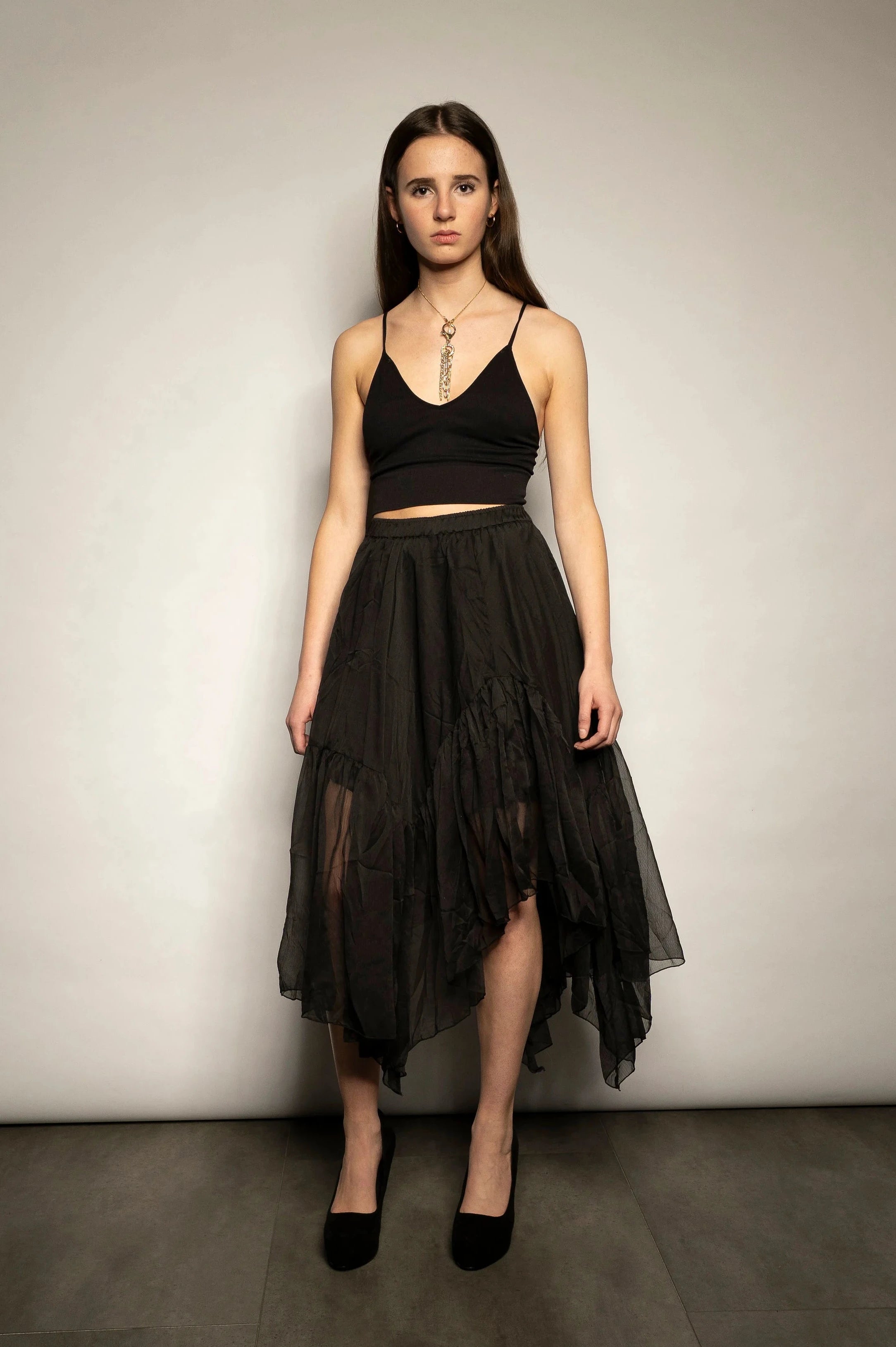 Cascade Tiered Midi Skirt