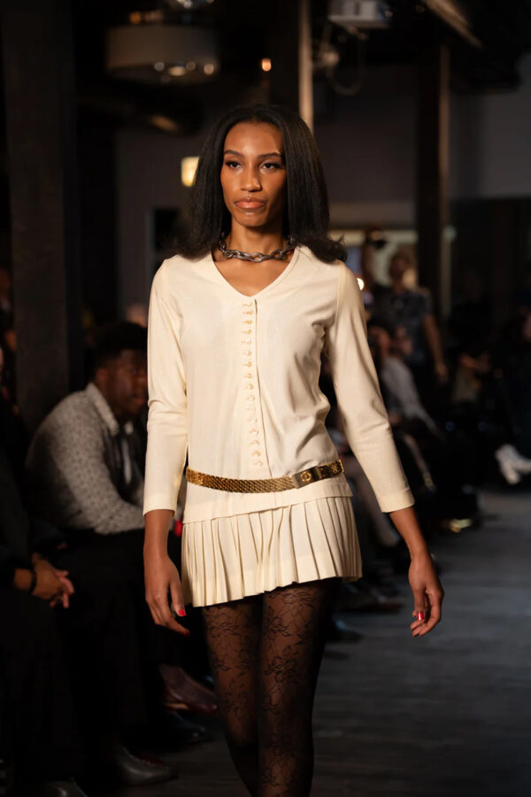 Metalic Pleated Mini Dress